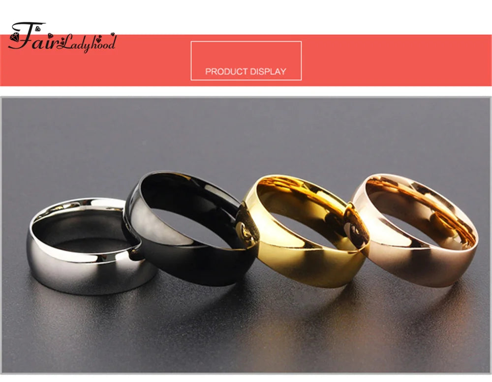 FairLadyHood Simple Rose Gold Rings For Men Women Plate With Silver Color Ring Stainless Steel Rings Jewelry Wedding Ring Couple