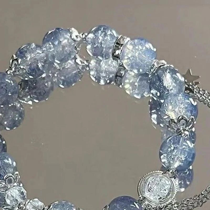 31BB Fashionable Beaded Elastic Rope Bracelet Crystals Bracelet Charm Bracelet Wrist Jewelry Present for Friend and Family