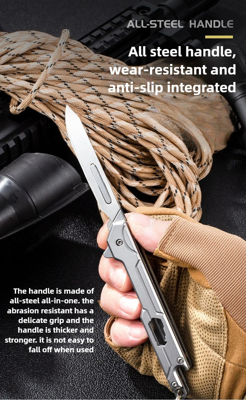 Outdoor Small Tool, All Steel Handle, Manual Knife, Unboxing and Paper Cutting Knife, Titanium Alloy Folding Knife, Cutting Tool
