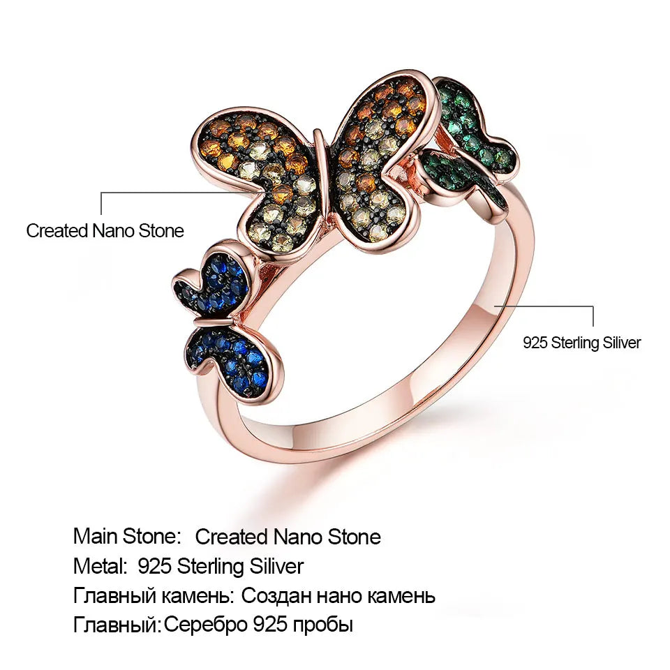 Butterfly Ring Plated Rose Gold 925 Sterling Silver Rings for Women Party Birthday Gift