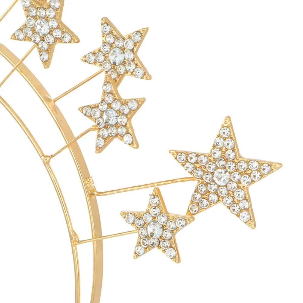 Fairy Metal Star Hair Hoop Princess Silver Halo Crown Rhinestone bilayer Baroque Hairbands Head Jewelry