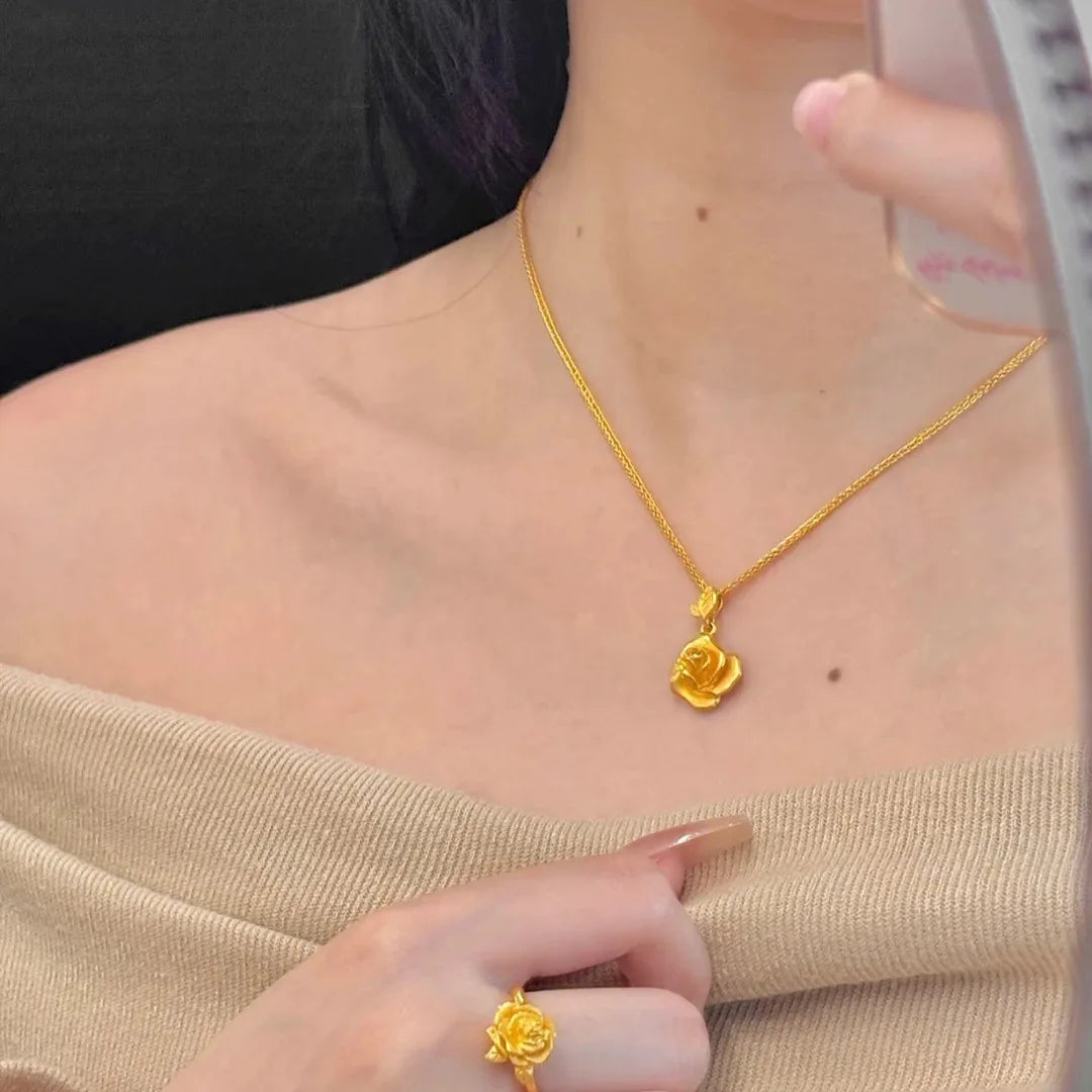 Luxury Rose Necklace Women Fashion Delicate Flower Pendant Romantic Collarbone Chain Jewelry Gift