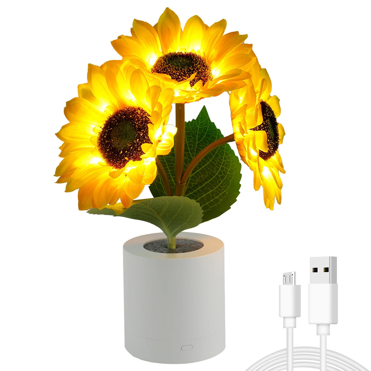 LED Sunflower Night Light Dimmable Simulation Sunflower Table Lamp USB Creative Desktop Decorative Light Bedroom Bedside Light