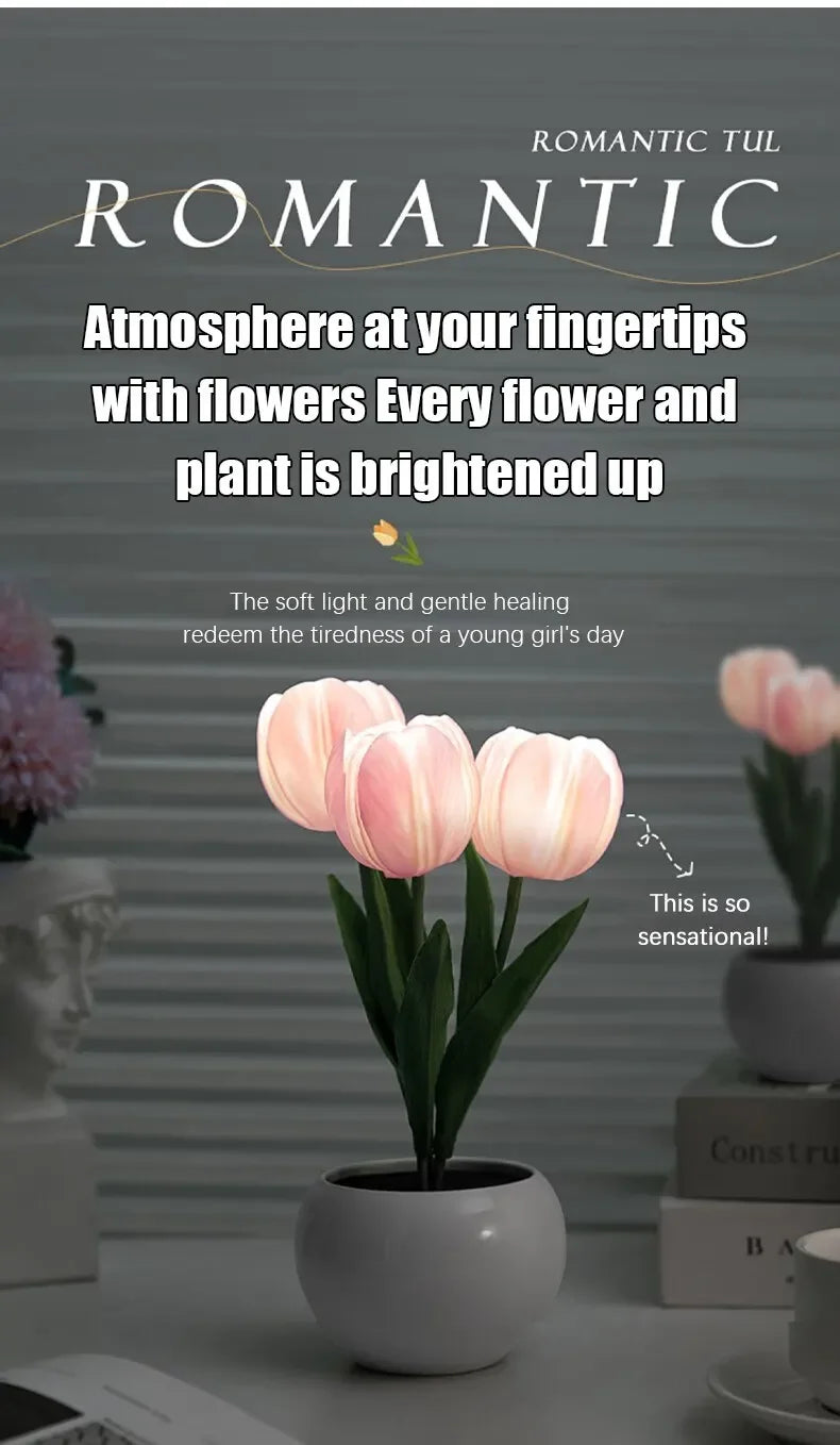 Tulip Table Lamp LED Bedside Lamp Simulation Flower Bouquet Bedroom Bedside Romantic Atmosphere Birthday Gift Home Decoration