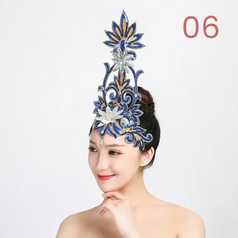 Women Yangko Folk Dance Tiara Dance Classical Dance Head Flower Headdress Opening Dance Show Stage Performance Hair Accessories