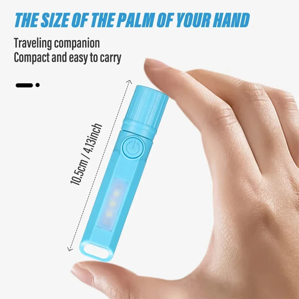 Super Bright LED Mini Flashlight With Side Light Torch USB Portable Telescopic Zoom Work Light Waterproof Outdoor Camping Light