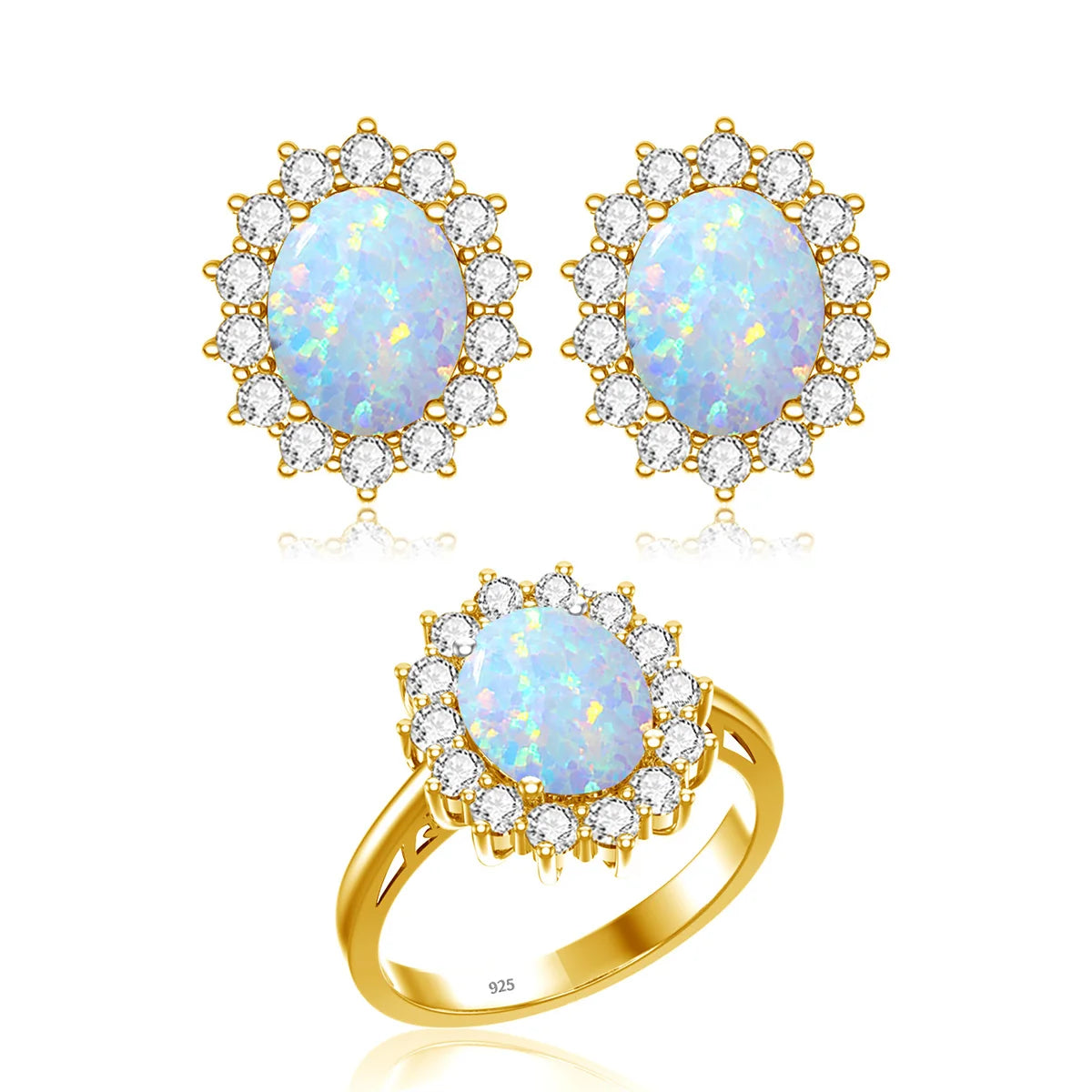 Oval Cut 8*10mm Opal Ring Gold Eternity Luxury