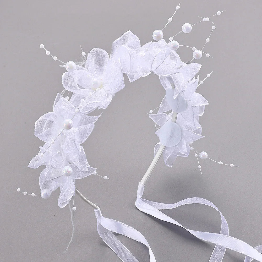 Fairy Flower Headband Sweet Lovely Girl Lace Floral Pearls Hair Hoop For Princess Wedding Birthday Headwear Accessories Gifts