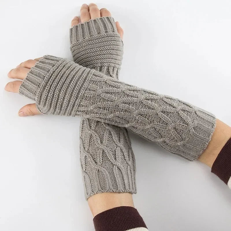 Women's Knitted Long Hand Gloves Warm Embroidered Winter Gloves Fingerless Gloves For Women Girl Guantes Invierno Mujer Luvas