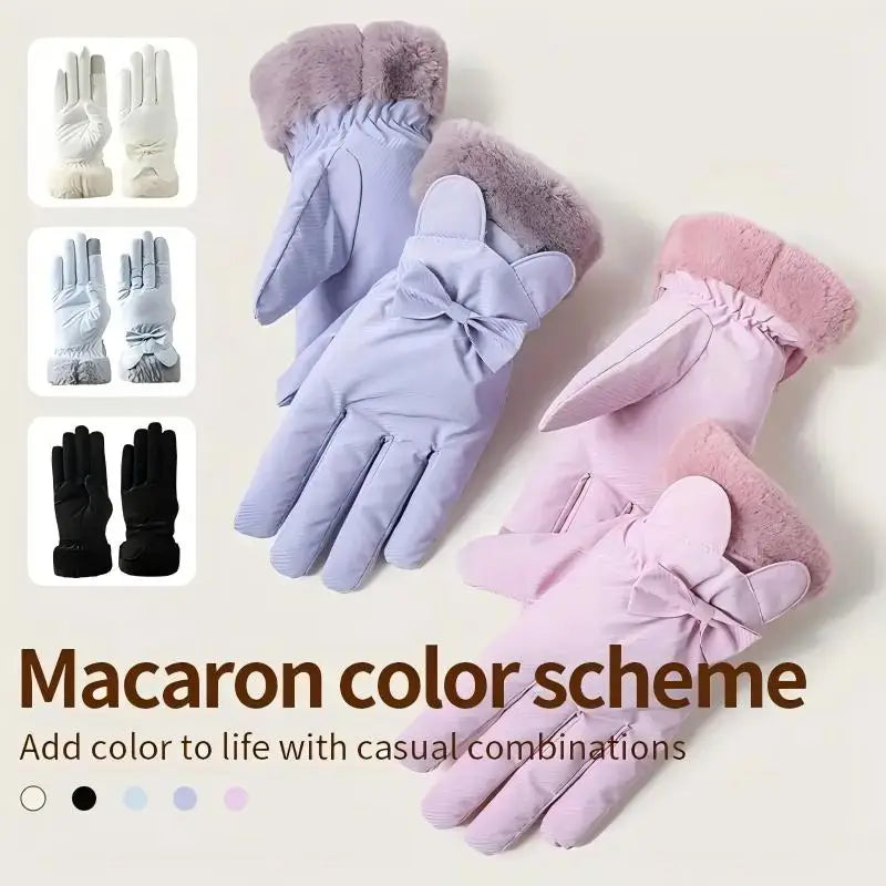 1 Pair Women's Winter Warm Gloves,Thick Fleece Lined,Touchscreen,Non-Slip Windproof,Fashionable Outdoor Gloves for Autumn/Winter