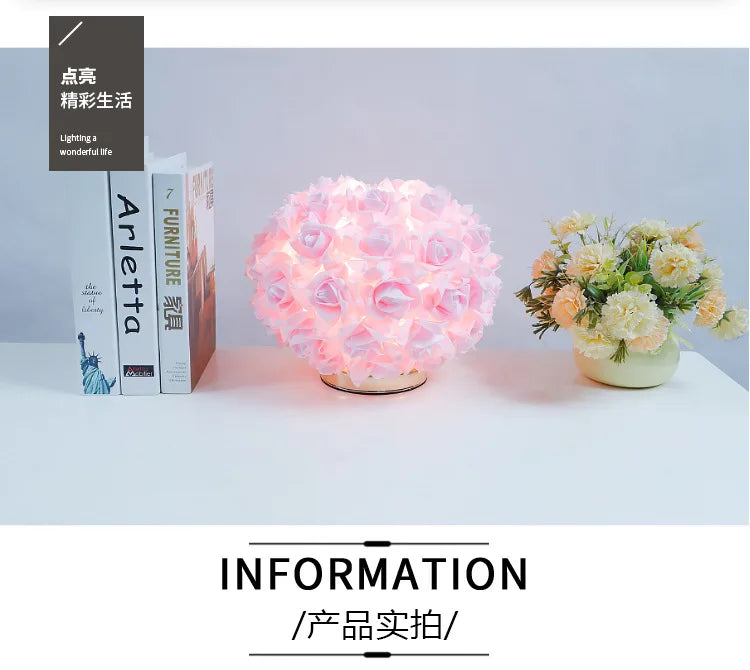 Nordic Rose Flower Bouquet Table Lamps Romantic Bedside Night Lights Wedding Decoration