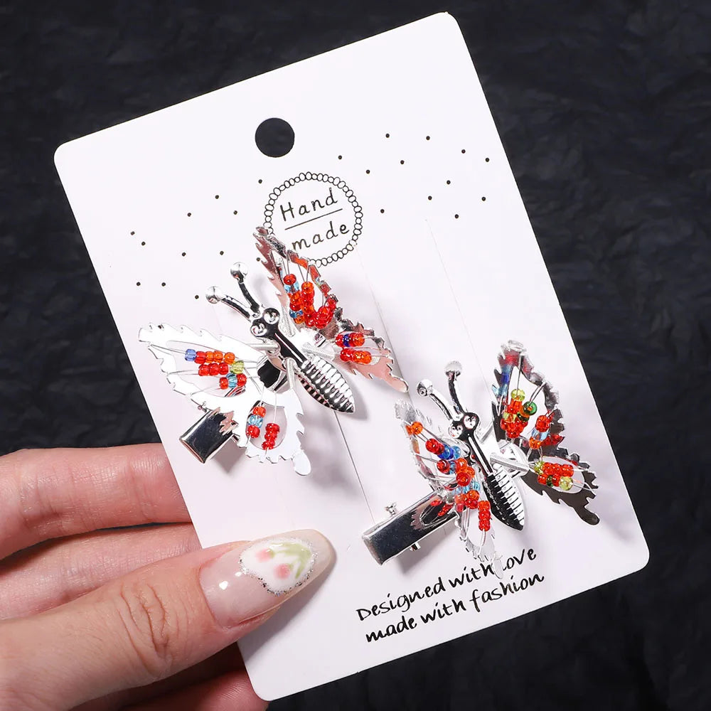2Pcs/Set Fashion Metal Gold Hollow Butterfly Hairpins For Women Girls Hair Ornament Clip Barrette Headband Hair Accessories