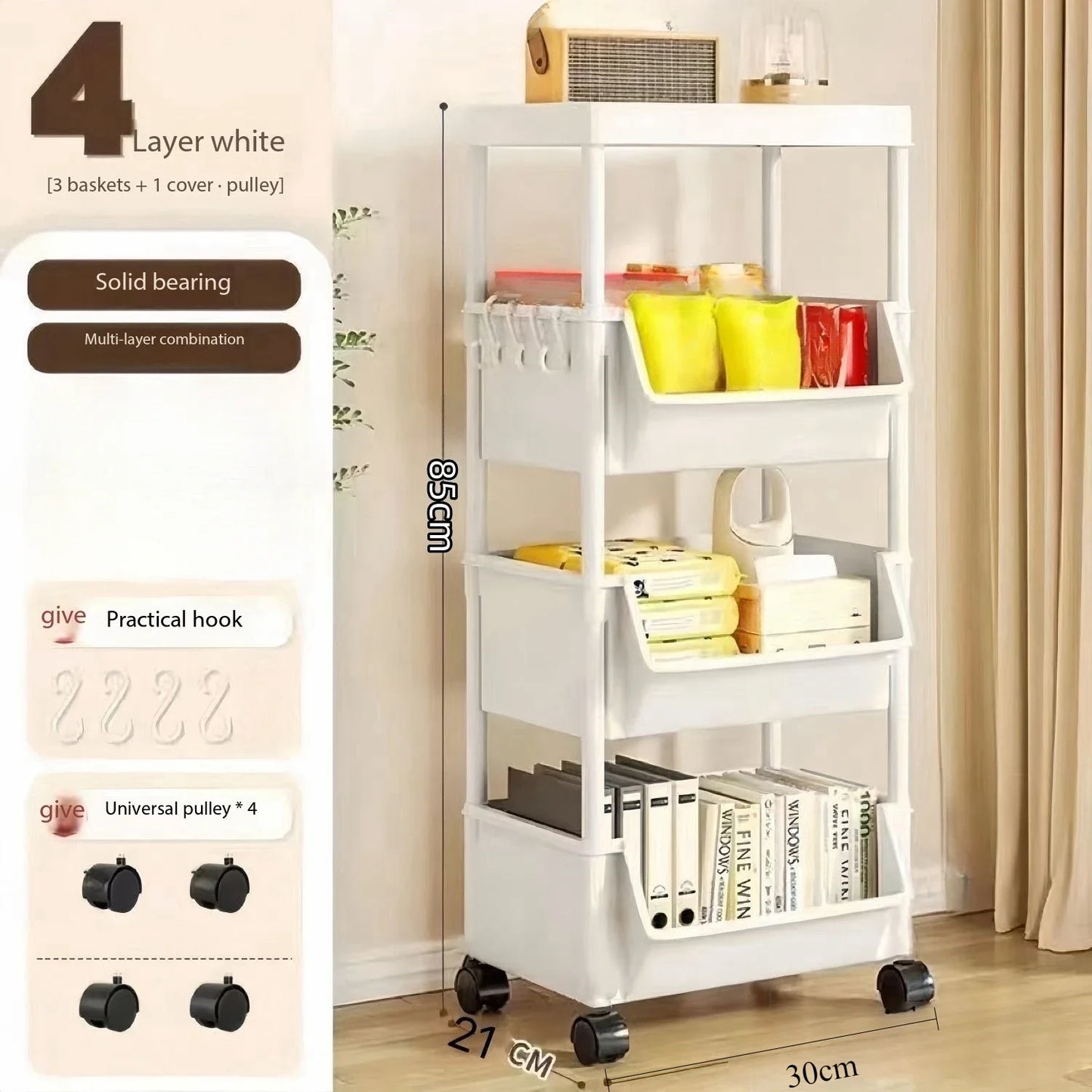 Storage Rack Is Movable and Adjustable Suitable for Kitchen Bathroom Space Saving Storage Rack Home Decoration Storage Products