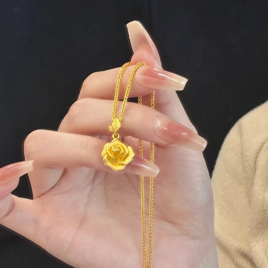 Luxury Rose Necklace Women Fashion Delicate Flower Pendant Romantic Collarbone Chain Jewelry Gift