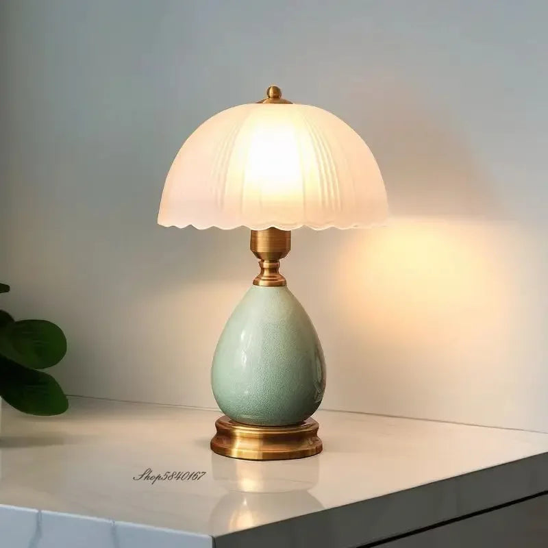 European Style Table Lamp Retro Pastoral Style Ceramic Glass Led Lamp Study Bedroom Decoration Stepless Dimming Bedside Lamp