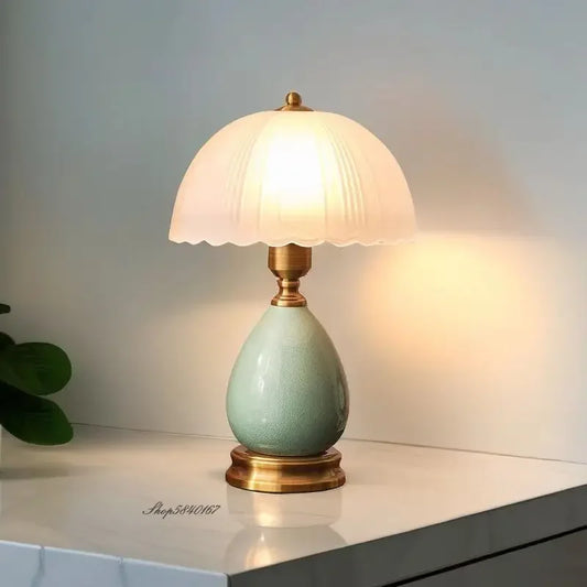 European Style Table Lamp Retro Pastoral Style Ceramic Glass Led Lamp Study Bedroom Decoration Stepless Dimming Bedside Lamp