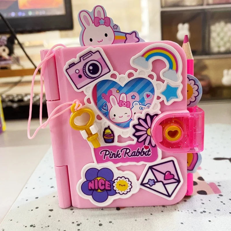 Cartoon Pink Rabbit Secret Mini Notebook Secret Diary Creative Handmade Diy Simulation Girl Toy Set Gift Birthday Gift