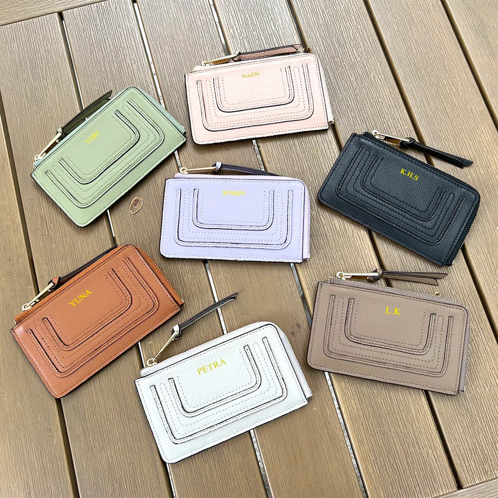 Luxury Genuine Leather Card Wallet Woman Custom Name Brand Card Holder Casual Zipper Lady Engraving Coin Purse Personalized Gift