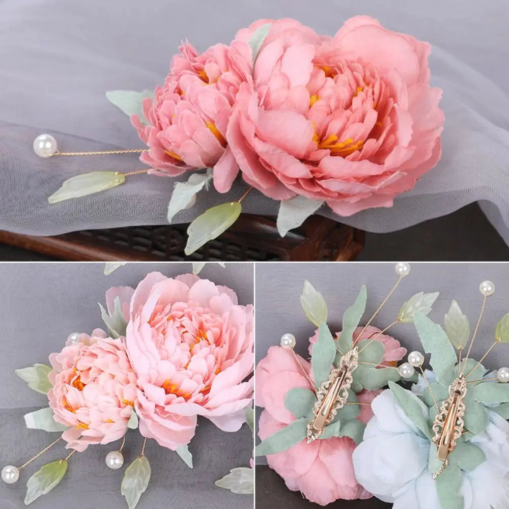 Fashion Cloth Flower Hair Clip Elegant Pearl Floral Hairpin Flower Brooch Hair Barrettes Women Girls Hair Styling Accessories