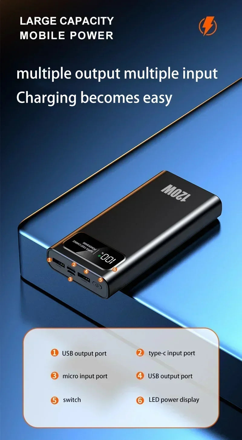 2025 Fast Charging Power Bank 200000mAh Ultra Large Capacity Powerbank 120W Super Charge Portable External Battery LED Display
