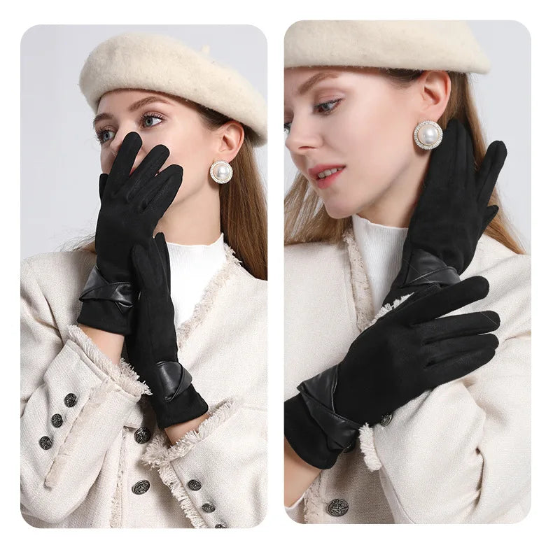Winter gloves for women suede cold-proof and warm gloves for women plus velvet thickened gloves touch screen gloves