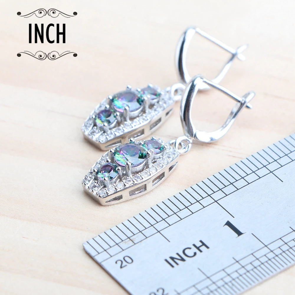Bridal 925 Silver Jewelry Sets Magic Natural Rainbow Zircon Jewery Women Earrings Rings Pendant Bracelets Necklace Wedding Set