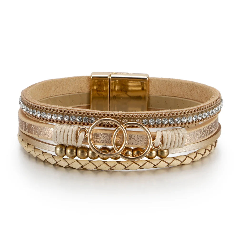 Beautiful Leather Bracelet Multi-Layer Handmade Women's Woven Bracelet Fashion Luxury Design Jewelry Bracelet Gift