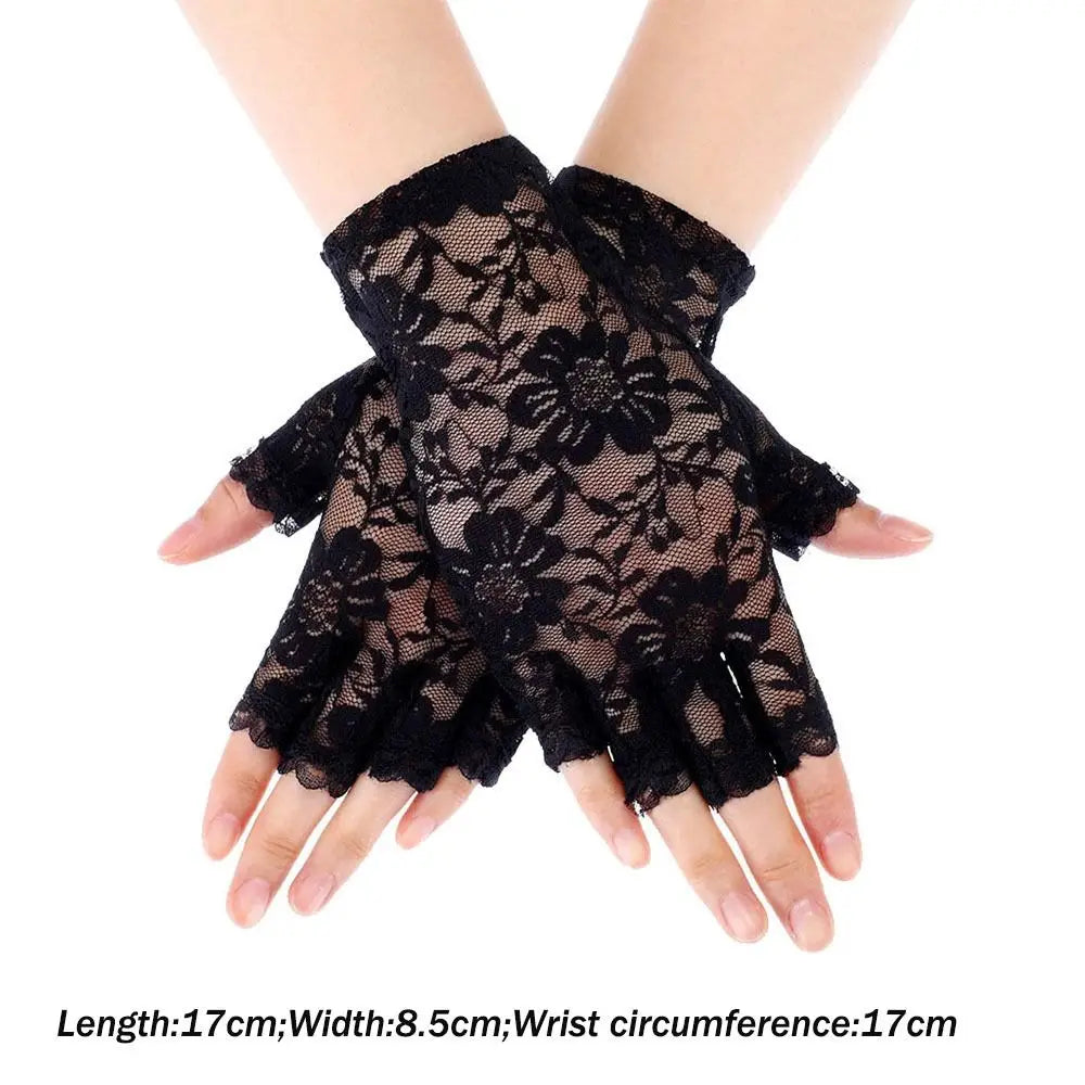 Women Sexy Dressy Lace Gloves Sunscreen Short Gloves Fingerless Lace Driving Gloves Spring Summer Mittens Wedding Accessories