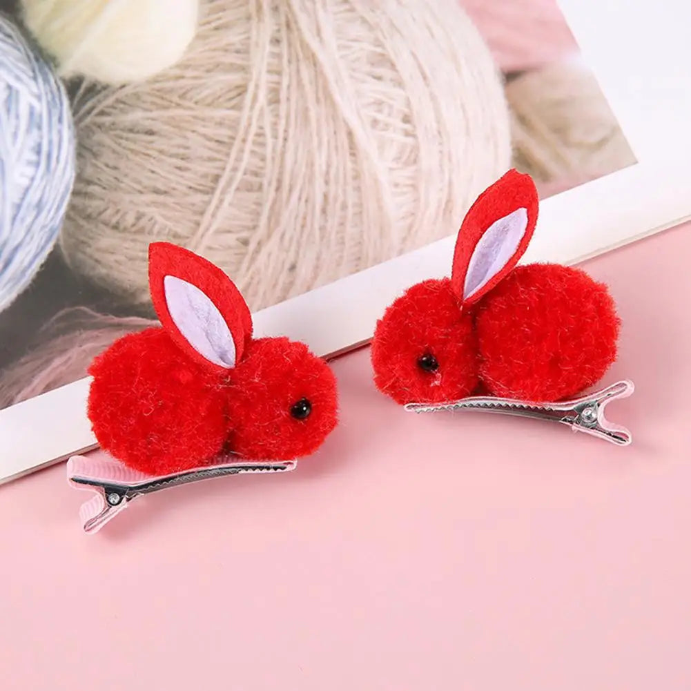 2Pcs Cute Bunny Hairpins Kids Plush Bunny Hairpins Headband Korean Children Hair Clips Sweet Girls Hairpins Hair Accessories