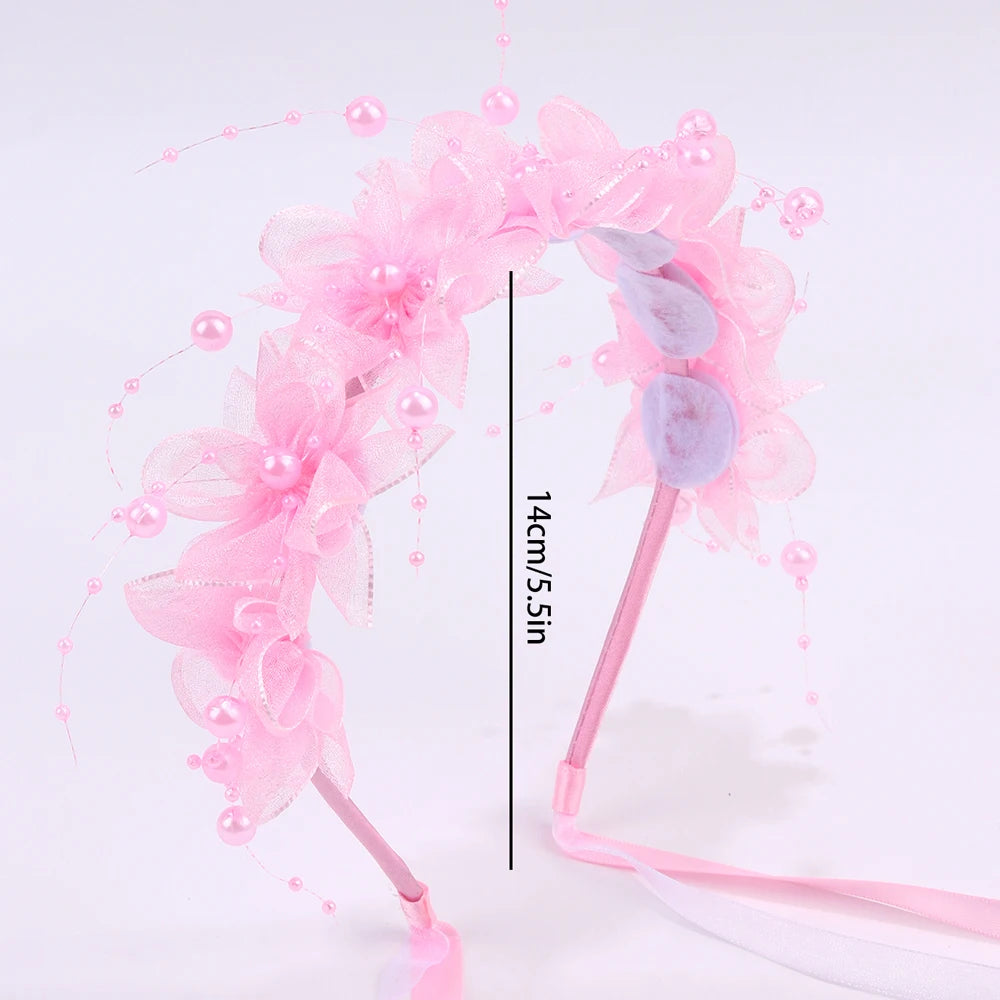 Fairy Flower Headband Sweet Lovely Girl Lace Floral Pearls Hair Hoop For Princess Wedding Birthday Headwear Accessories Gifts