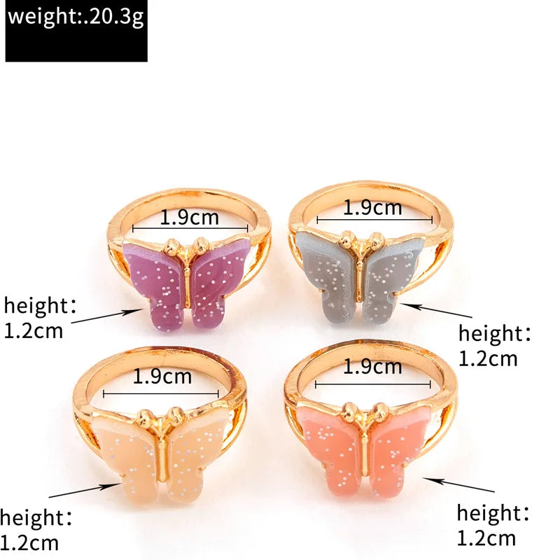 Pink Enamel Butterfly Ring Gold Finished Set For Women Crystal Enamel