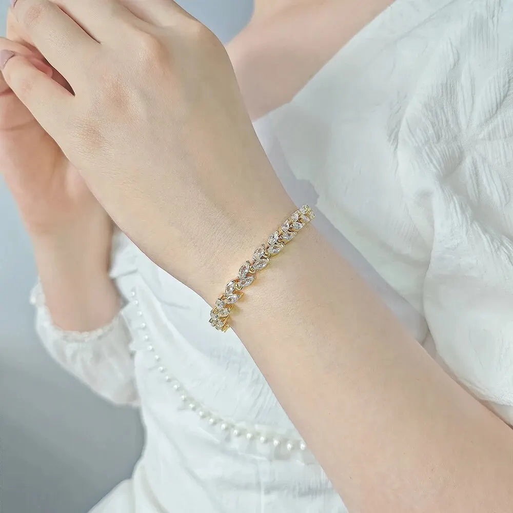 2024 New Trendy Leaves Rose Gold Silver Color Bracelet Bangle for Women Anniversary Gift Jewelry Wholesale Moonso Bulk S5878