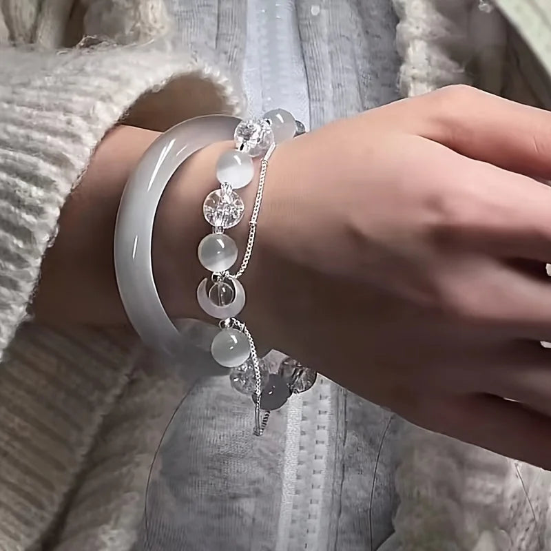 Fashion Design Gradient Crystal Beads Bracelet for Women Girls Vintage Butterfly Feather Maple Leaf Tassel Bracelet Jewelry Gift
