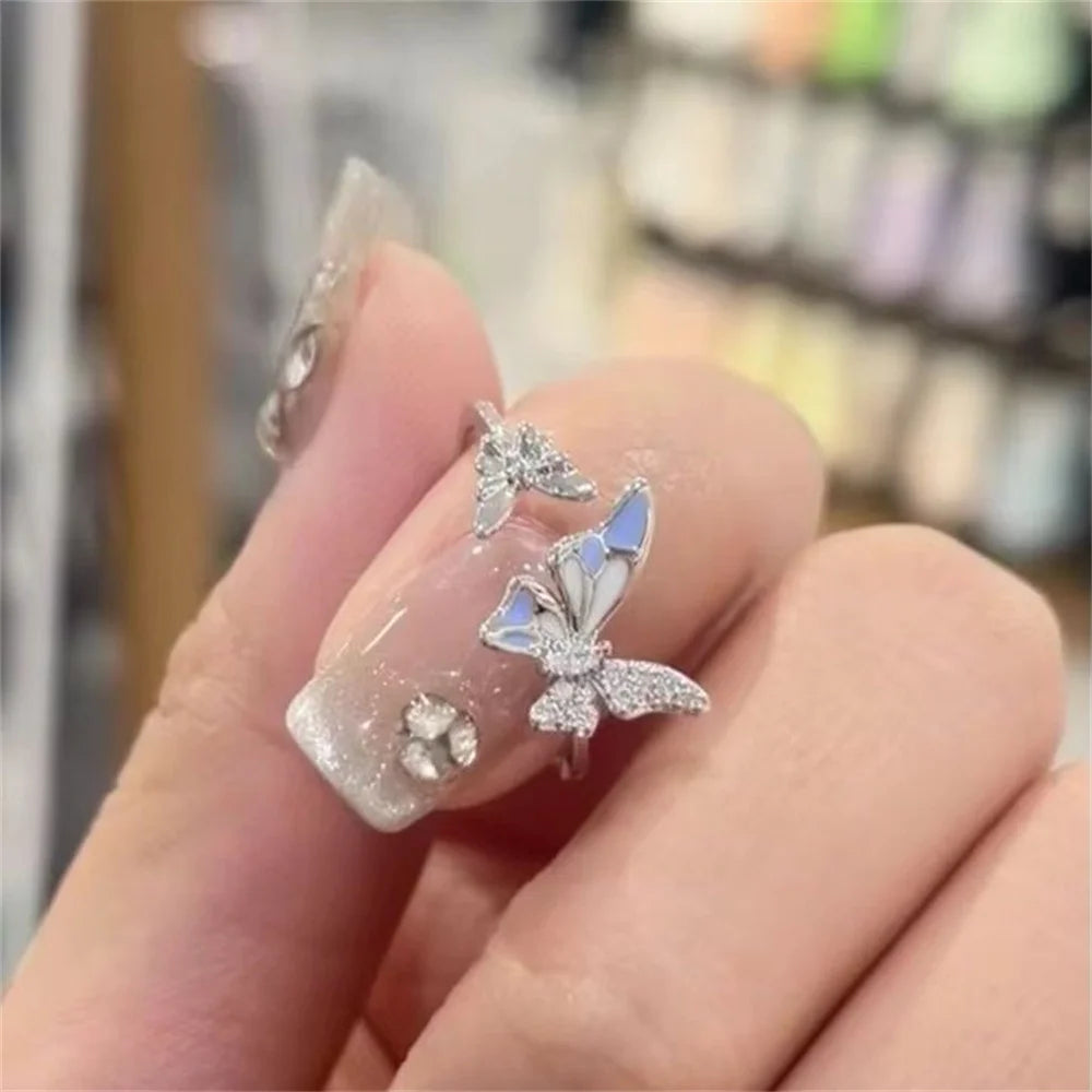Exquisite Ice Blue Butterfly Open Ring, Fashionable Women's Simple Style Jewelry