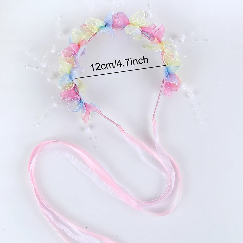 Fairy Flower Headband Sweet Lovely Girl Lace Floral Pearls Hair Hoop For Princess Wedding Birthday Headwear Accessories Gifts