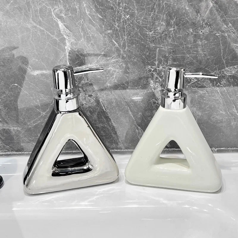 Silver Ceramic Soap Dispenser Abstract Hollow Round Triangle Soap Dispenser Shampoo Moisture Bottling Bathroom Accessories