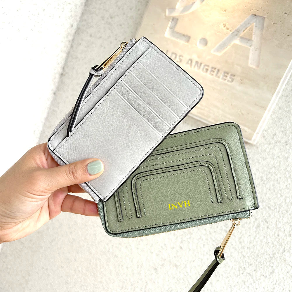 Luxury Genuine Leather Card Wallet Woman Custom Name Brand Card Holder Casual Zipper Lady Engraving Coin Purse Personalized Gift