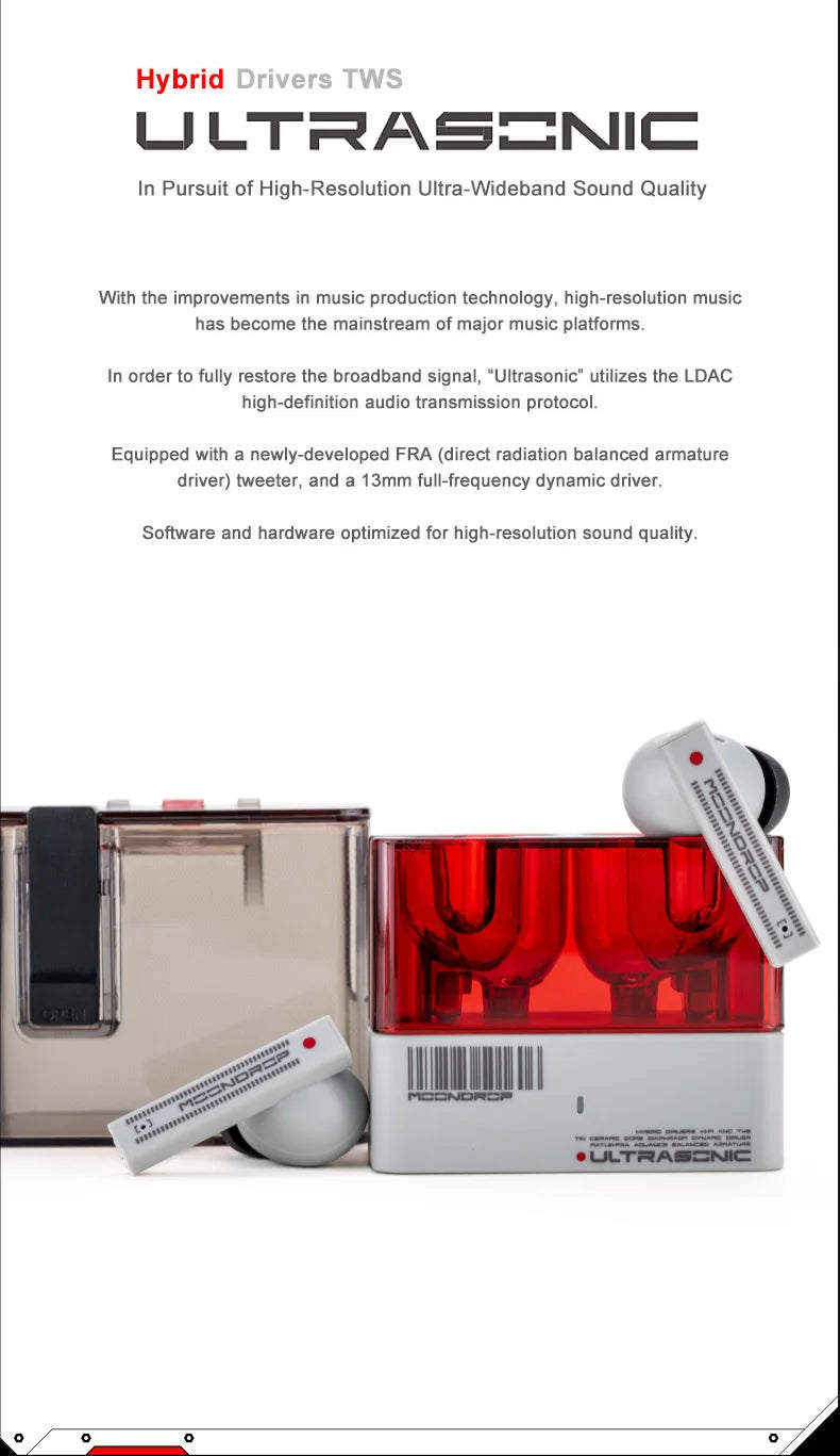 Moondrop UltraSonic Earbuds 1DD 1BA Hybrid Hi-Fi ANC True Wireless LDAC IEMs Earphone 5.3 Bluetooth In-Ear TWS Sports Headset