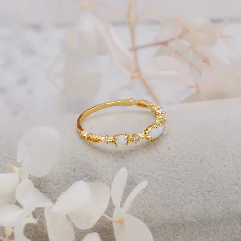 Vintage Bijou Opal Ring For Women Classic Elegant Thin Ring 925 Sterling Silver Gold Plated Fine Jewelry Accessories Gift