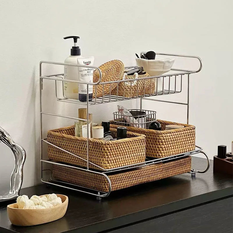 Three Layers Living Room Storage Racks Stainless Steel Practical Simple Kitchen Desktop Storage Holder Luxury Modern Home Decor