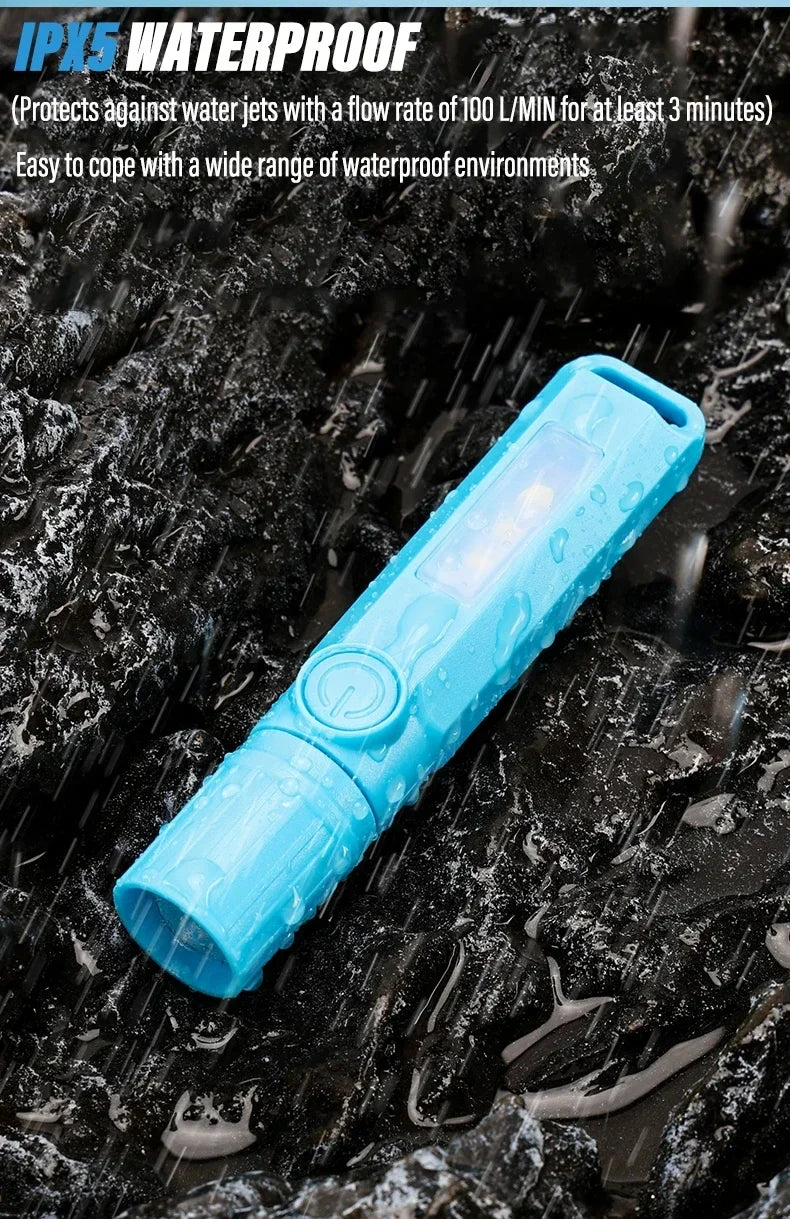 Super Bright LED Mini Flashlight With Side Light Torch USB Portable Telescopic Zoom Work Light Waterproof Outdoor Camping Light