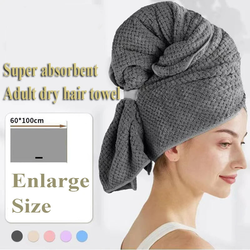 Toalla de microfibra para el cabello, envoltura extragrande de secado rápido con banda elástica, turbante suave Ultra absorbente