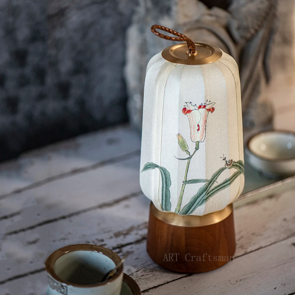 New Fabric Lanterns Portable Table lamp Traditional style Hand Art Drawing decoration Atmosphere Reading Lamp for Tea room (Free Shipping) 💝💖🌹 (Free Shipping) 💝💖🌹