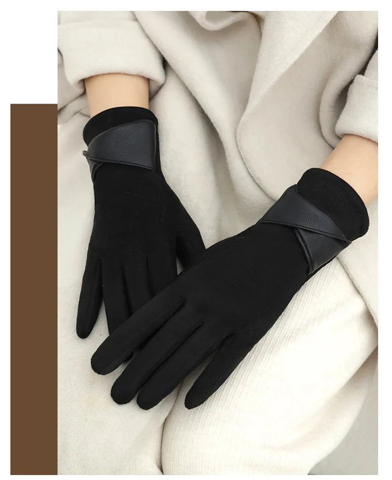 Women Winter Keep Warm Touch Screen Gloves Lady Fashion Elegant Retro Cycling Drive Protection From Cold Thicken