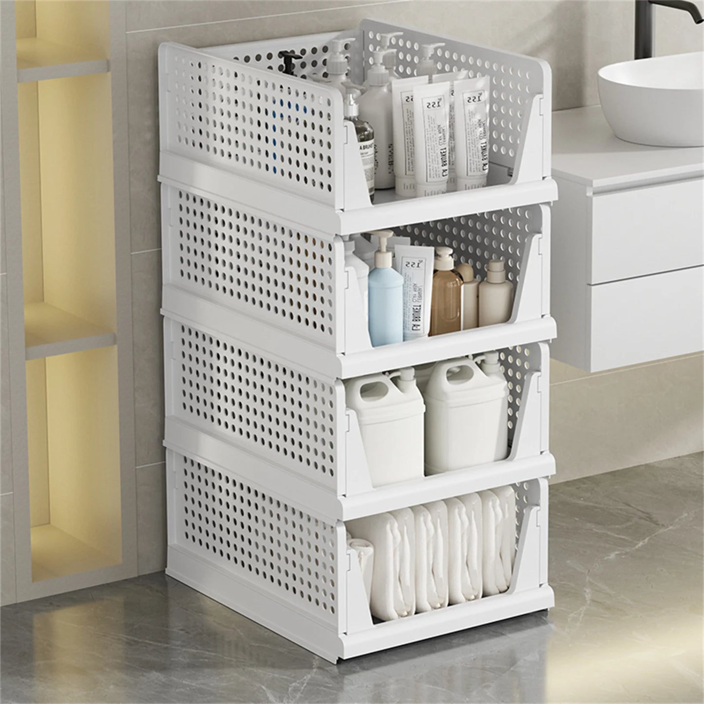 Clothes storage baskets can be stacked with drawer storage baskets, wardrobes, layered partitions, and pull-out folding storage
