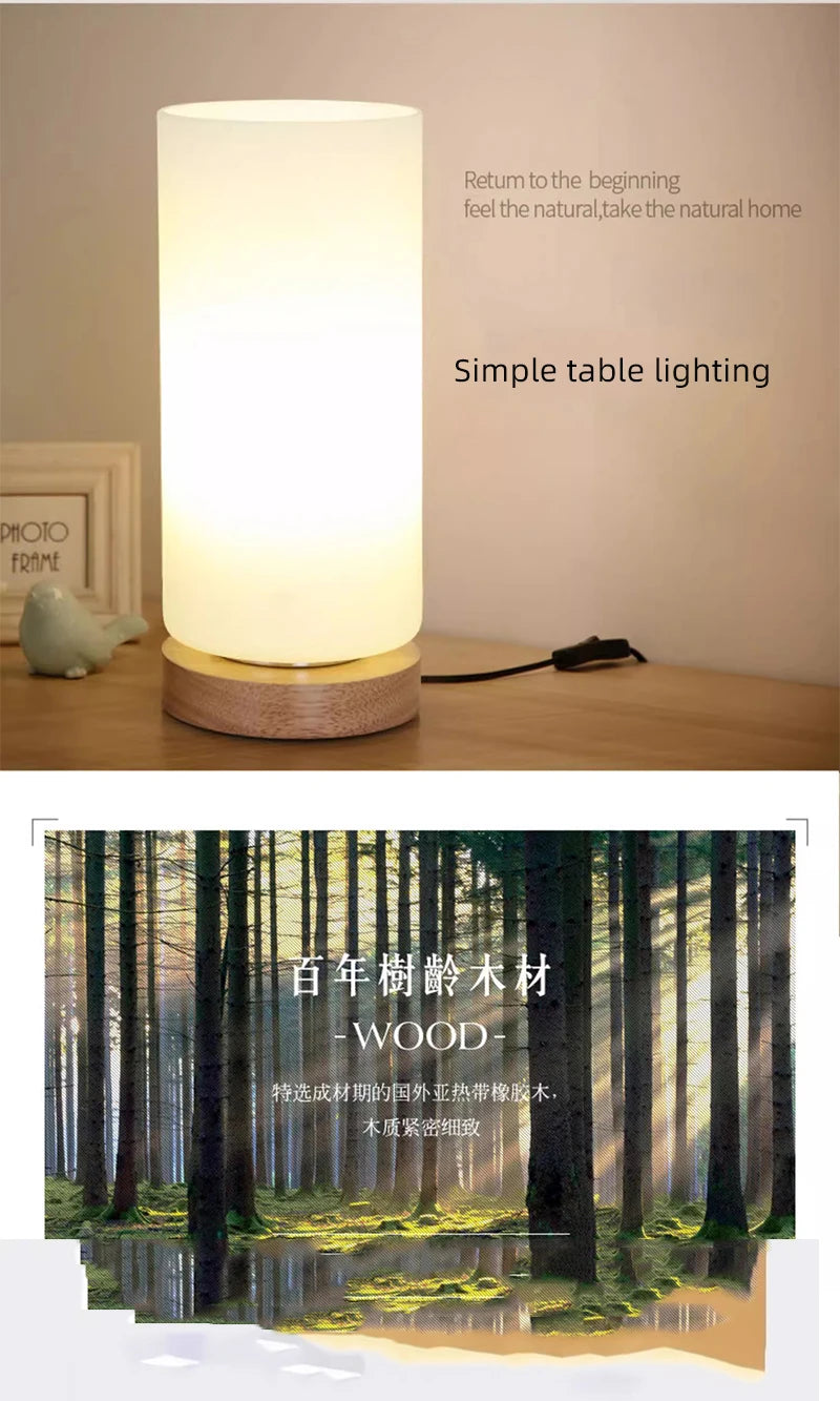 Modern Table Lamp Glass Body and Wood Base Table Lights For Bedroom Livingroom Children Reading Simple Desk Lamp Lighting