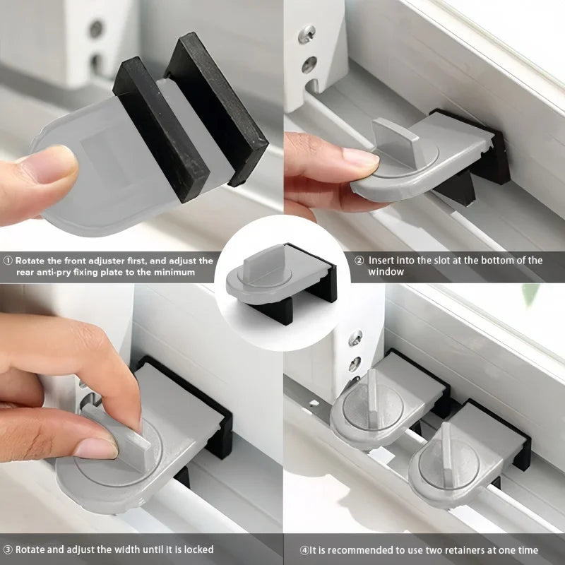 4 Pcs Window Safety Lock Aluminum Alloy Sliding Lock Sliding Door Anti-theft Lock Adjustable Buckle Window Stopper Lock for Home