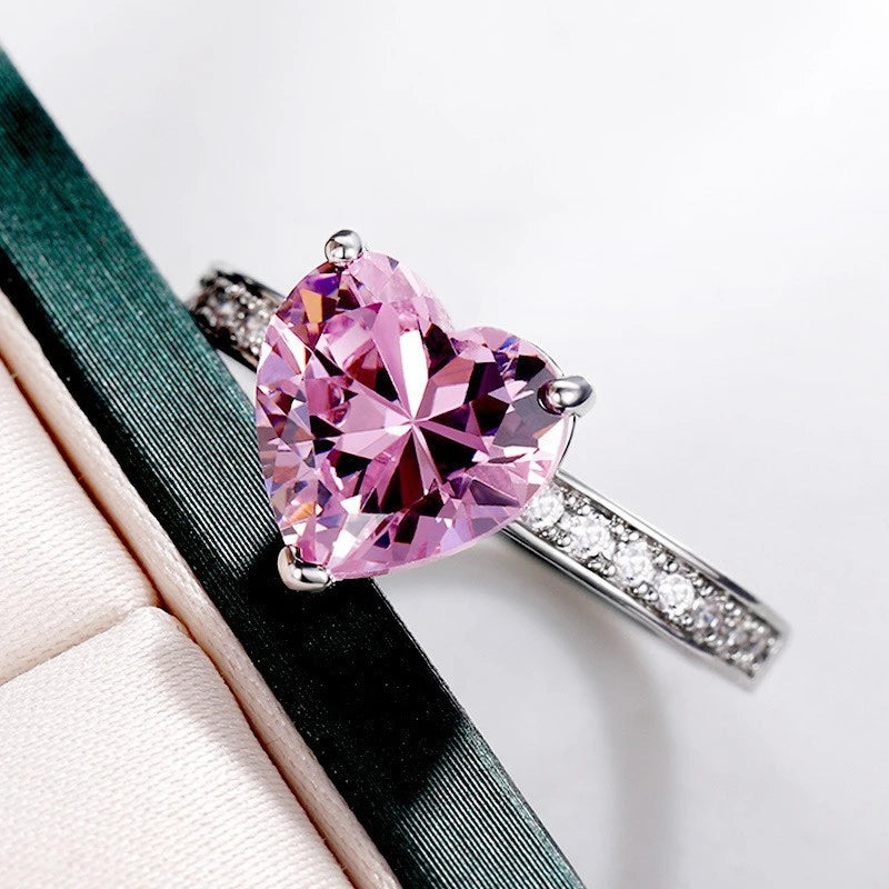 Luxury Solitaire Women Heart Engagement Rings Pink Cubic Zirconia Proposal Rings For Girlfriend Anniversary Gift jewelry rings