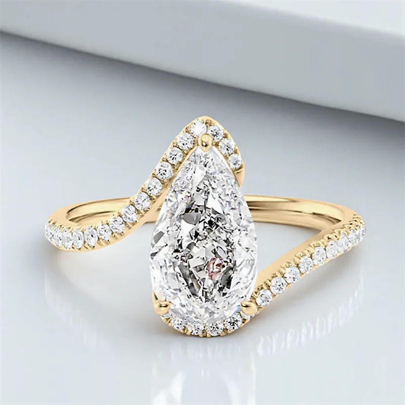White Zircon Pear Cut Stone Rings For Women Rose Gold Silver Color Engagement Promise Bands Wedding Jewelry Mother's Day Gift