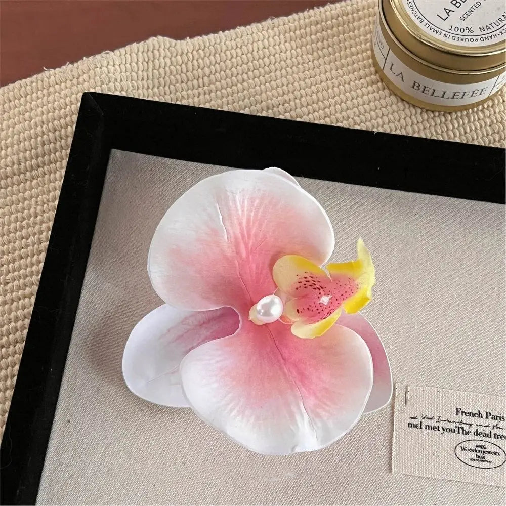 Simple Cloth Flower Hair Clip Butterfly Orchid Pearl Orchid Flower Hairpin Korean Style Bohemian Style Girl Hair Clip Seaside